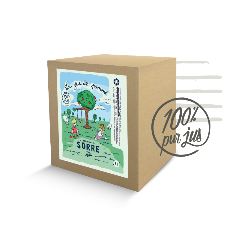 Le carton de jus de pomme de 3 litres de Sorre